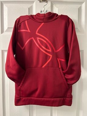 Under Armour Youth Medium Red Funnel Neck Hoodie Large Logo Loose Fit